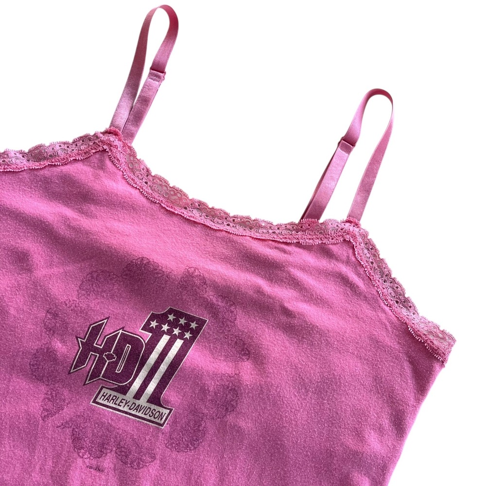 Harley Davidson XXL Light Pink Lace Trim Big Barn Cami Tank Y2K Biker, Moto VTG.